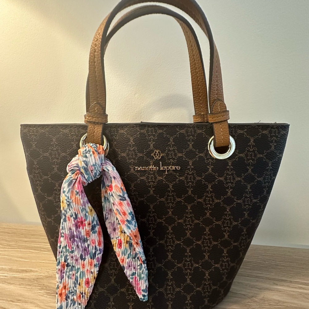 Nanette Lepore Black Brown Tote Bag Scarf